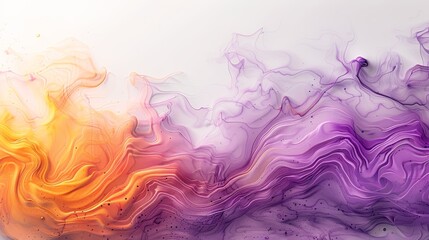 Colorful abstract fluid art with swirling patterns of orange and purple hues on a white background, creating a vibrant and dynamic visual effect.