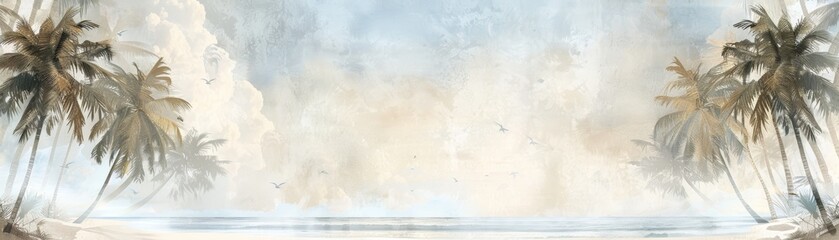 Tropical beach with palm trees, serene sea, and blue sky. Ideal for travel, relaxation, and exotic getaway themes.