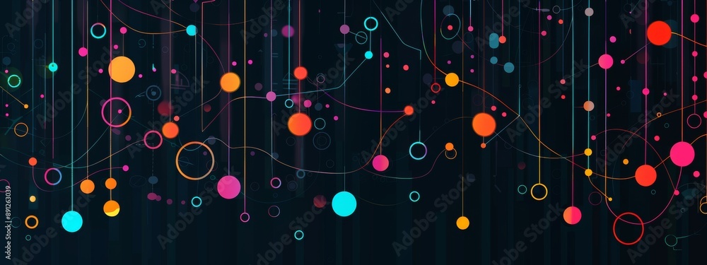 Aufkleber illustration technical system with colorful lines connecting different flow states.