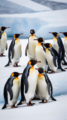 Obraz premium Group of Penguins Huddled Together on Ice