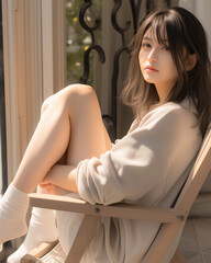 ルーブル美術館を訪れる若い日本人女性のポートレート