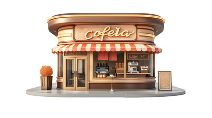 3d render of coffee shop isolated on transparent background