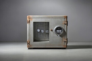 Obraz premium the security safe box on a minimalist concrete surface.