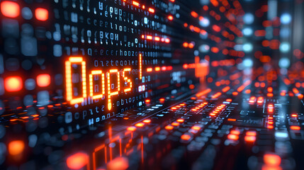 Obraz premium Close-up of digital error code displayed on a futuristic screen, highlighting a cyber error in a complex system.