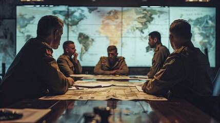 Conflict and defence concept.  Military Officers in Strategic Planning Meeting
