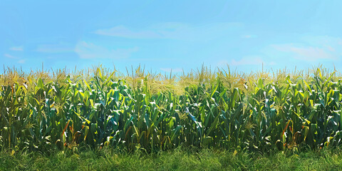 Obraz premium Land of Plenty: Lush fields of corn, stretching as far as the eye can see, under a clear blue sky.