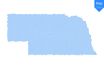 Abstract graphic Nebraska map from point blue on a white background. Vector illustration.