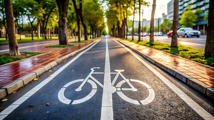 Obraz premium Empty bicycle lane passing through a city park in summer
