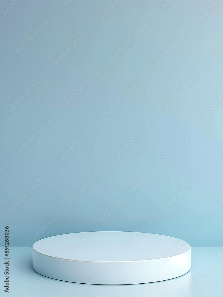 Aufkleber 3d render of a simple white round empty podium platform on a light blue pastel background