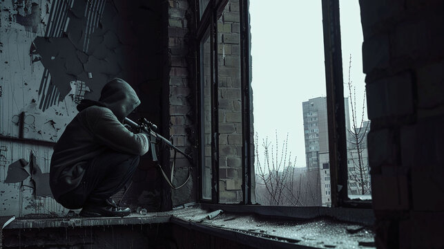 High-Stakes Plot: Sniper Aiming from Building, Preparing for Presidential Assassination