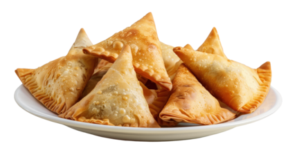 A plate of samosa isolated on transparent background