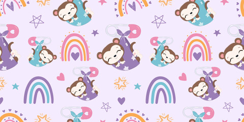 Cute baby animals seamless pattern