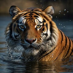 Fototapeta premium swimming Siberian tiger wildlife Bengal feline 