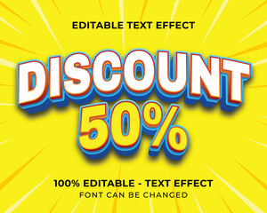 Editable Discount 50%  3D text effect with yellow background