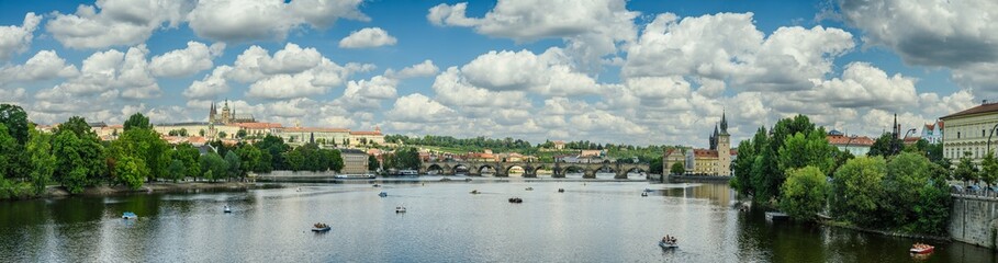 prague panorama with hradcany castle and charles bridge