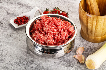 Minced beef meat in the bowl