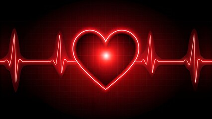 Red heartbeat line showing love and healthcare on red background