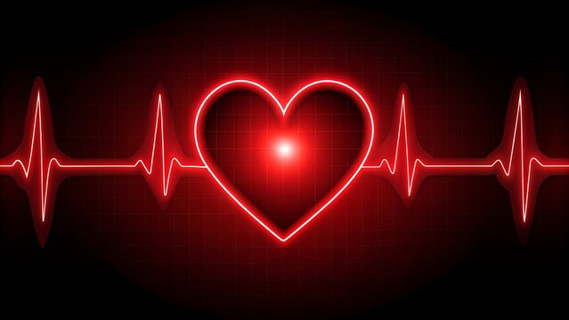Red heartbeat line showing love and healthcare on red background