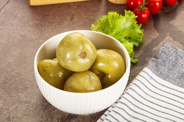 Homemade pickled green tomato appetizer