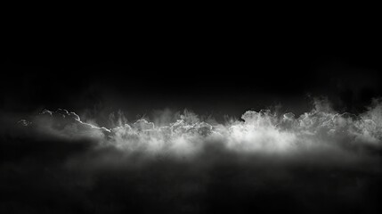 Fototapeta premium Wide view of ghostly mist drifting against a black backdrop, creating an eerie scene