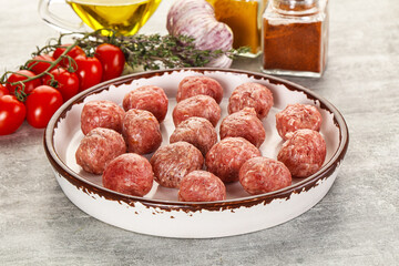 Uncooked raw beef meatball minced
