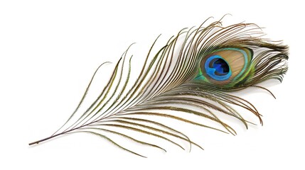 Fototapeta premium Peacock feather isolated on white background
