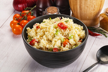 Vegan cuisine couscous with vegetables