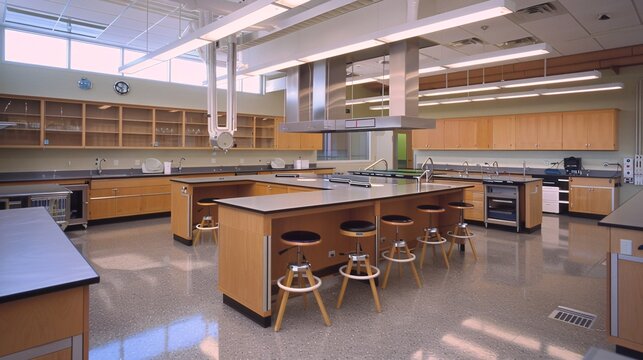 High school lab room with adjustable lighting and ventilation systems to ensure optimal conditions for various scientific experiments