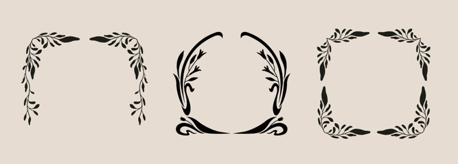 Abstract antique flower wreath frame, Art nouveau style decoration.