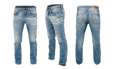 men's light blue ripped jeans isolated on transparent background