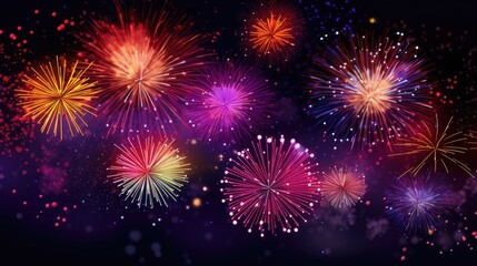 Vibrant Fireworks Display in Night Sky.