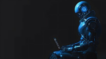 Naklejka premium Futuristic technology, Artificial intelligence, Robot using laptop with space for text.