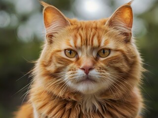 Obraz premium orange cat with blur background, orange cat is sitting and looking