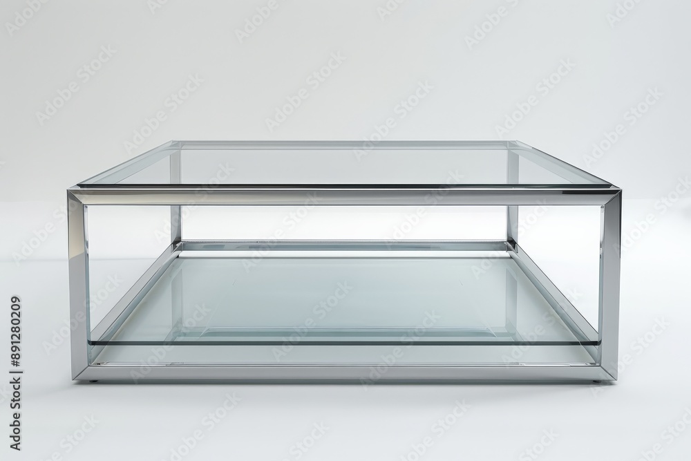 Poster a chic rectangular glass coffee table sporting a minimalist design with a clear glass top and an ope