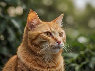 Obraz premium orange cat with blur background, orange cat is sitting and looking