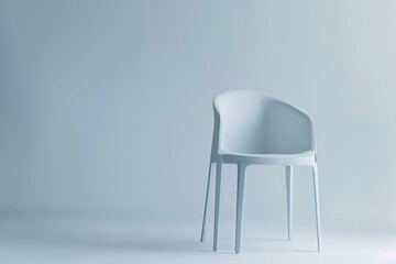 A minimalist white chair featuring a curved backrest placed in an open space, showcasing its simplicity and elegance, ideal for modern and sleek interior designs.