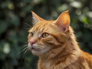 Fototapeta premium orange cat with blur background, orange cat is sitting and looking