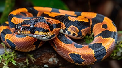 Obraz premium Rainbow Boa Epicrates cenchria coiled around a branch in the Amazon known locally as Jiboiaarcoris