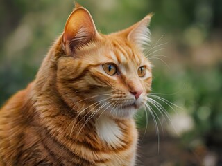 Obraz premium orange cat with blur background, orange cat is sitting and looking