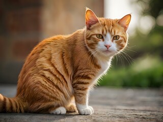 Obraz premium orange cat with blur background, orange cat is sitting and looking