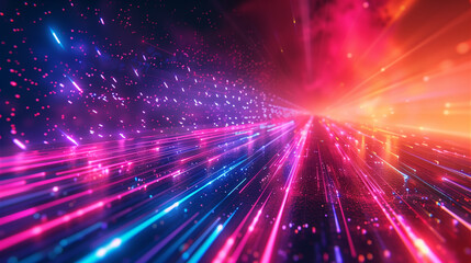 Naklejka premium Futuristic abstract background, colorful bright neon rays and glowing lines. AI generative