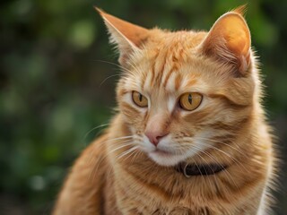 orange cat with blur background, orange cat is sitting and looking