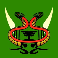 a symmetrical two snake logo with a green background, very suitable for logo or symbol design purposes
