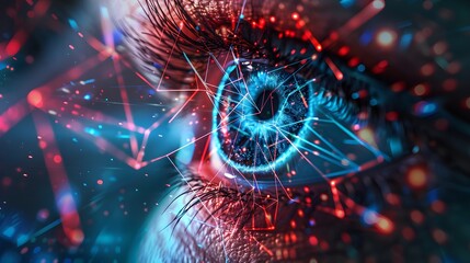 Technology eye.Eye working with digital data, abstract network information background, banner with cyber security theme.
