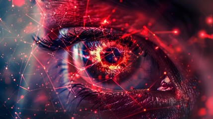 Technology eye.Eye working with digital data, abstract network information background, banner with cyber security theme.