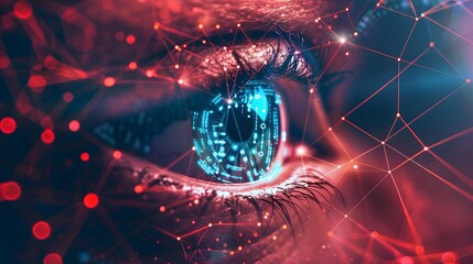 Technology eye.Eye working with digital data, abstract network information background, banner with cyber security theme.