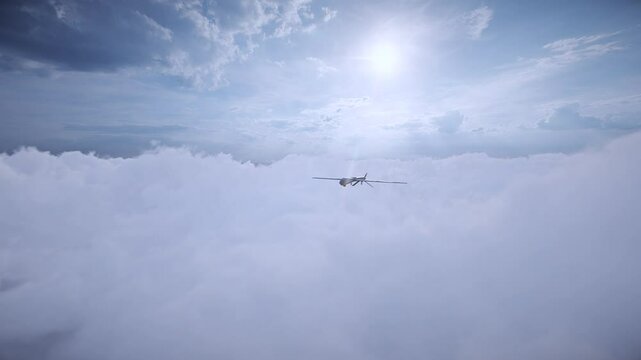 Military Drone Flying Above The Clouds
