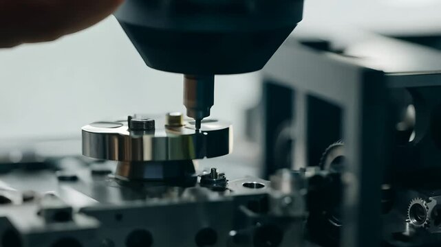 Close-Up View of a Watch Mechanism Being Assembled in a Factory