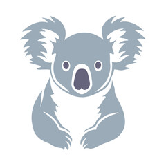 A stylized koala with large ears and a round face, featuring a light gray body and white fur on the chest. The background is plain white, emphasizing the simplicity of the design