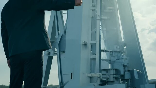 Person Watching a Large Mobile Platform Move on a Launchpad